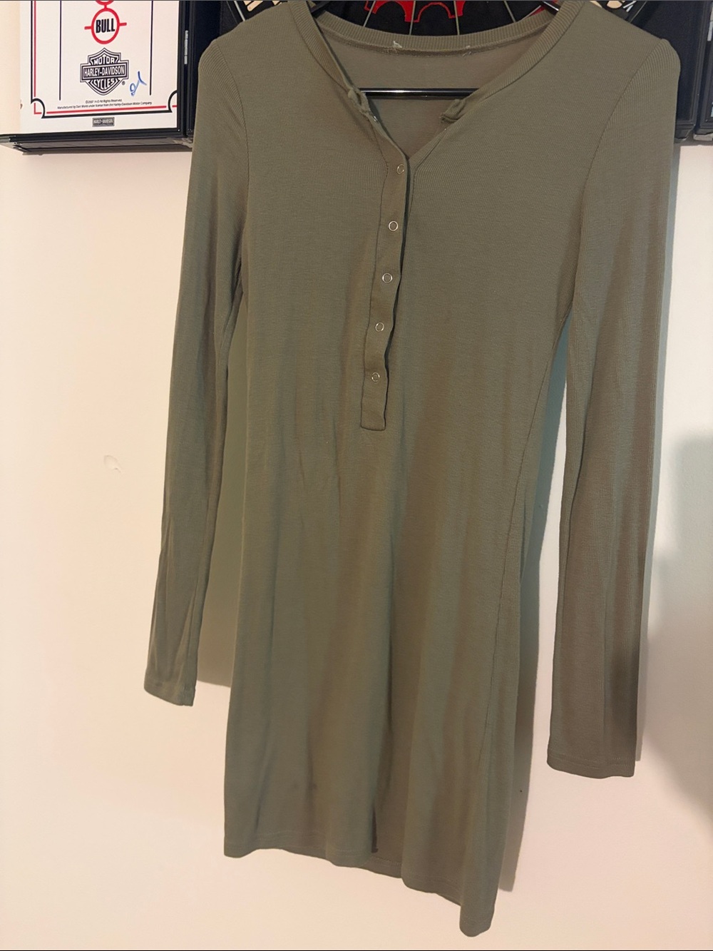 Olive Green Long Sleeve Henley Tunic Top